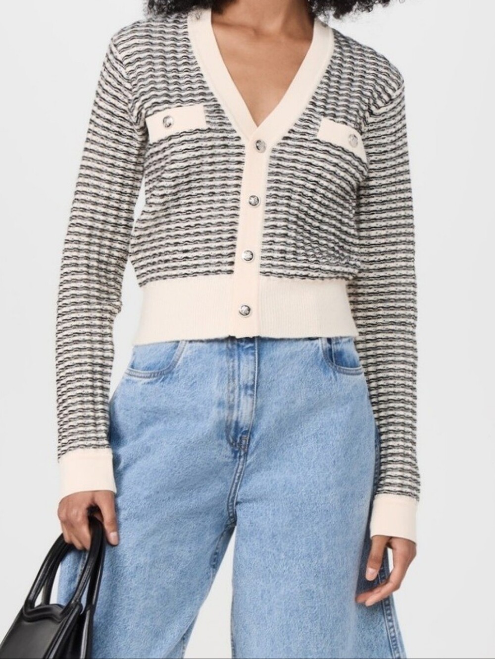 NWOT ASTR The Label Striped Knit V-Neck Button Front Cardigan Sweater Size L